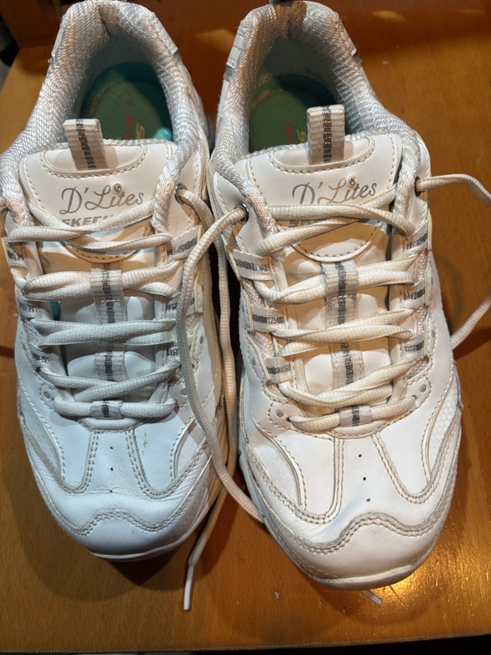 Skechers D'Lites White and Gray Women's Sneakers